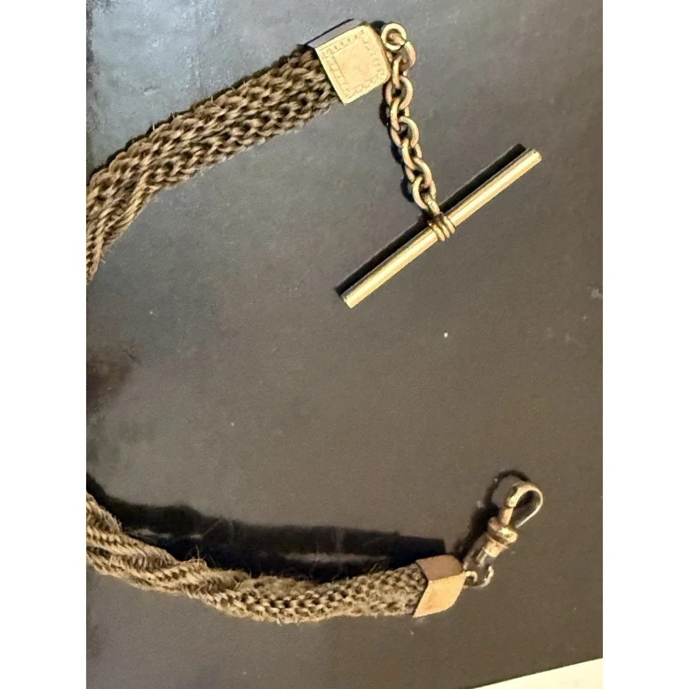 Antique Victorian Woven‎ Hair Pocket Watch Chain  Gold Filled Jewelry Mourning